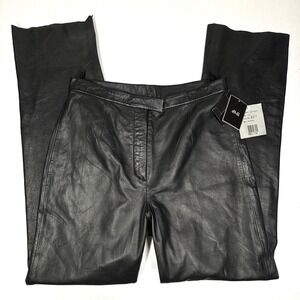 VTG Y2K Womens 12 Black Leather Pants 30X32‎ Straight High Rise  Deadstock NWT